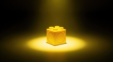 Obraz premium Single Yellow Lego Brick Spotlight.
