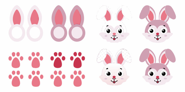 Rabbit Ears And Paw Prints Colorful Vector Illustration Collection