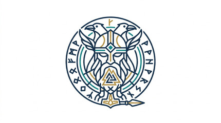 Fototapeta premium Odin Norse Mythology Symbol with Ravens and Runes.