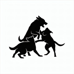 Fototapeta premium Aggressive dogs fighting silhouette on white background, conflict and fierce competition concept, AI generated