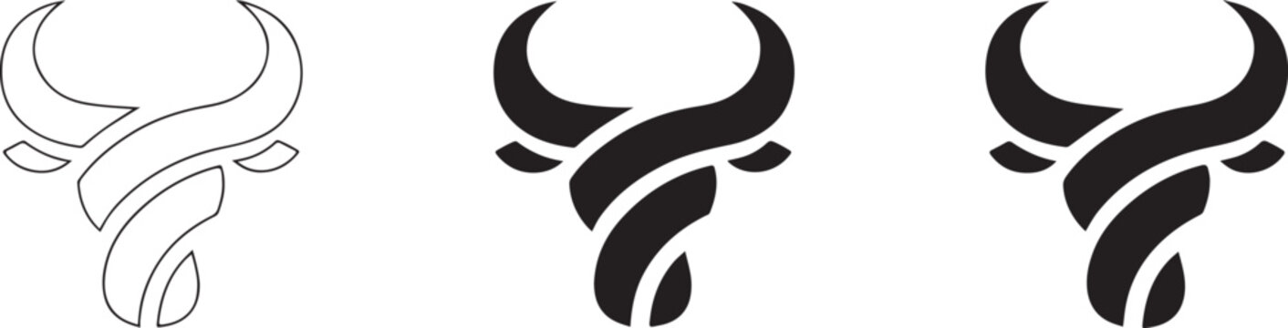 Bull head logo icon. Vector isolated silhouette of minimalist mascot.