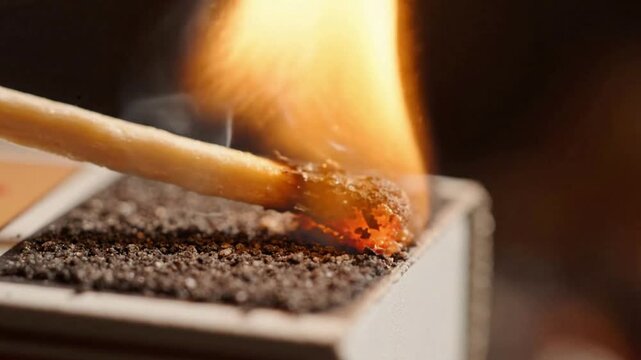 Artisan Matchstick Lighting and Ignition Process in Close-Up.
