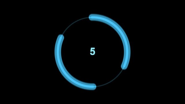 Minimalist blue neon countdown timer circle with decreasing progress bar for digital interface and motion