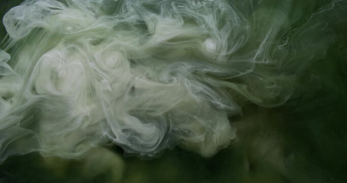 Mist ink. Magic fume. Contrast pigment mix fluid defocused background. White green gray grunge liquid dye explosion art haze blend.