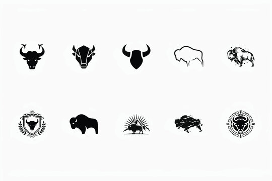 Bison Silhouette Vector Logo Bundle Buffalo Mascot Icon Set