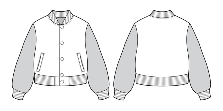 Kids varsity jacket front and back view mockup template vector illustration.
