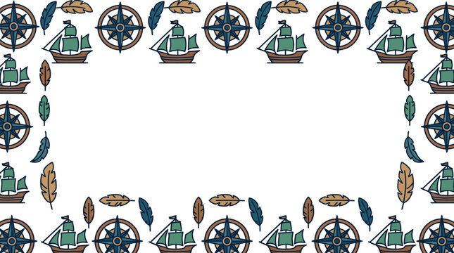 Nautical themed border featuring vintage sailing ships and compass roses.