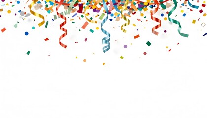 Fototapeta premium Colorful confetti and curling ribbons isolated on a transparent background.