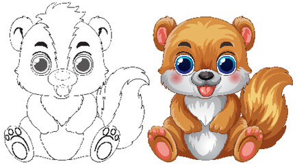 Fototapeta premium Cute Baby Squirrel Cartoon Character Coloring Page and Color Illustration