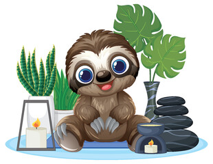 Fototapeta premium Cute Cartoon Sloth Character Relaxing in a Spa Setting