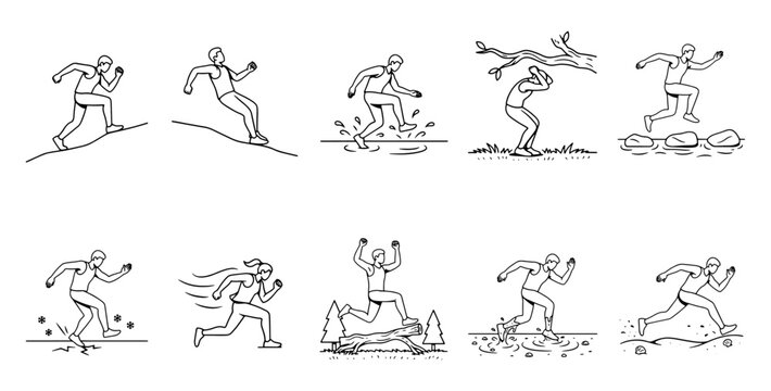 Sports Drawing Collection, Easy to Draw Line Art of Baseball Ski and Skating Athlete Poses, Hand Sketch Vector Set