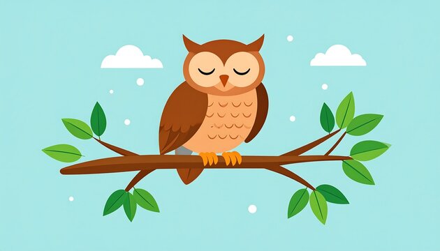 Cute cartoon owl perched on a branch