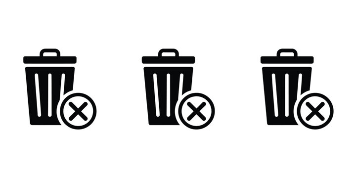 Trash delete icon set with garbage bin and remove symbols vector