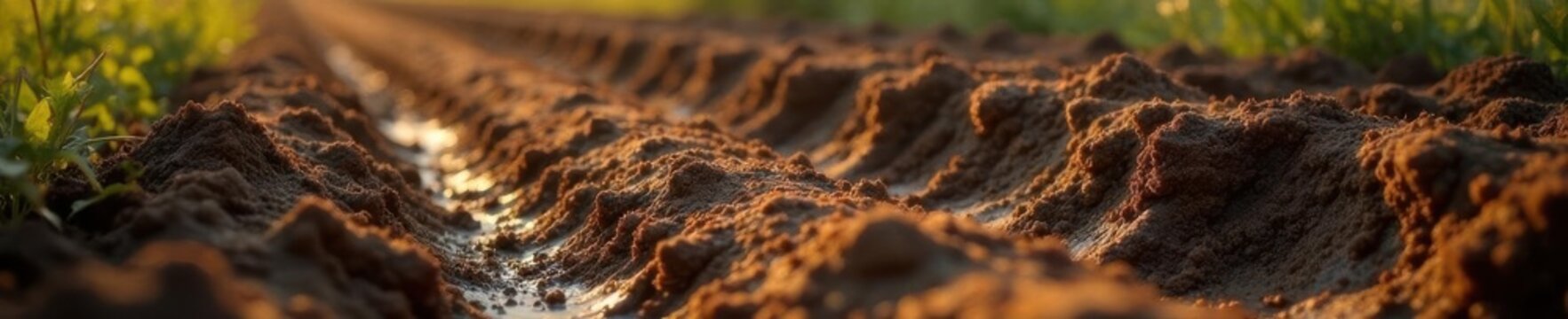 Close-up textured agricultural vehicle tire track in mud , pattern, wheel