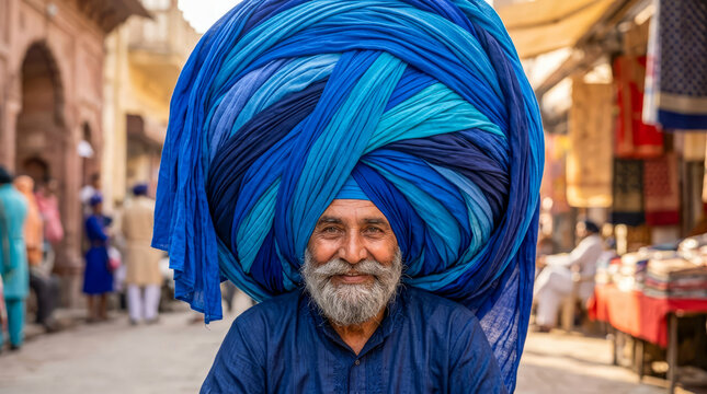 Sikh man wears heaviest turban , largest turban, longest turban, biggest Sikh turban, Sikh turban, Sikhism, Sikh culture, Sikh tradition, Punjabi turban, dastar, beard & turban, Sikh identity, pagri.