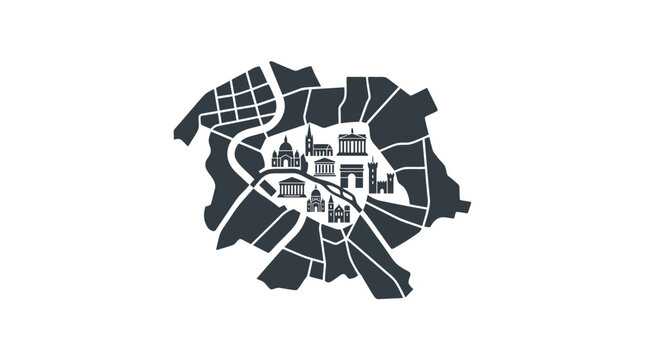 Abstract Paris City Map Illustration with Famous Landmarks