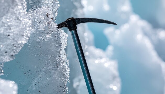 Macro shot of ice axe in glacier