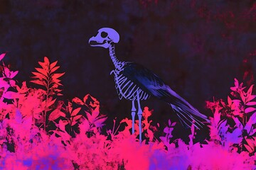 Fototapeta premium Majestic crane silhouetted against a vibrant pink and purple sky at dusk