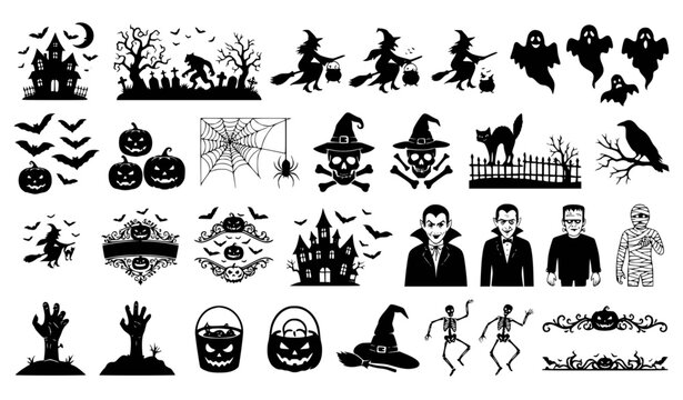 Black Halloween Apparel Graphic Vector Design Set