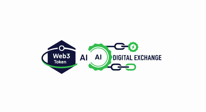Digital exchange logo with AI and web3 tokens icons.
