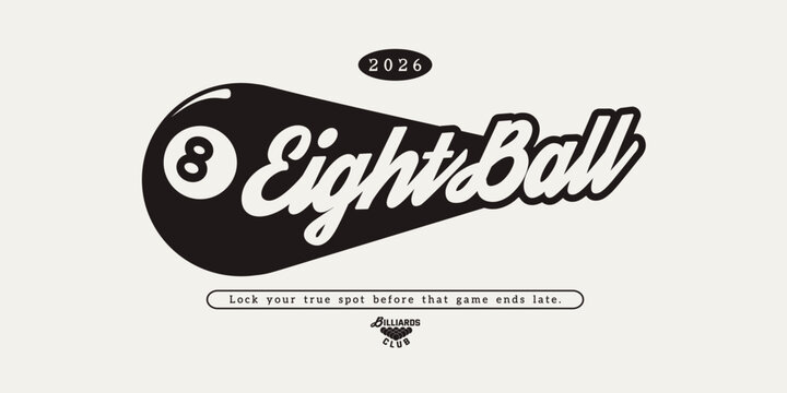 Retro vintage typography college varsity Billiard slogan print for graphic jersey, tee, hat, t-shirt, sweatshirt, or wall art design - Vector