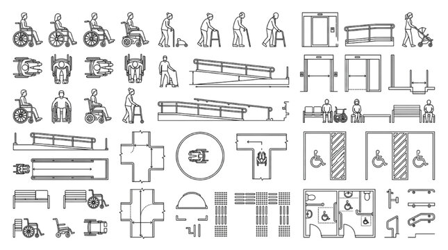 Architectural Wheelchair Accessibility Symbol CAD Block ADA Ramp Set