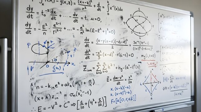 Whiteboard with math equations close-up