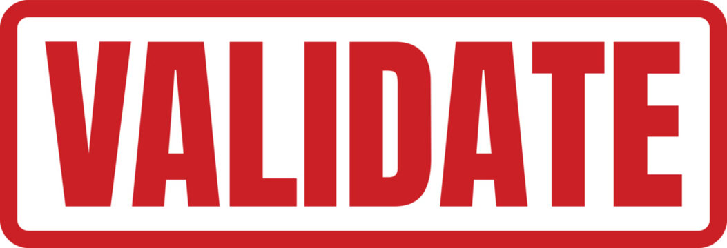 Classic red rectangular rubber stamp mark showing the word VALIDATE in strong capital block letters