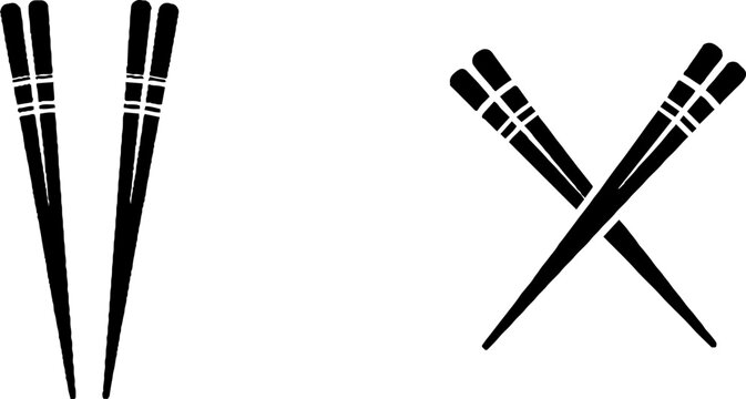 Black and white chopsticks in crossed and parallel positions.