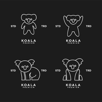 Minimalist Koala Line Art Logo Set Collection. Outline Simple Modern Koala Bear Icon Designs in Various Poses for Branding, Mascot, or Illustration.