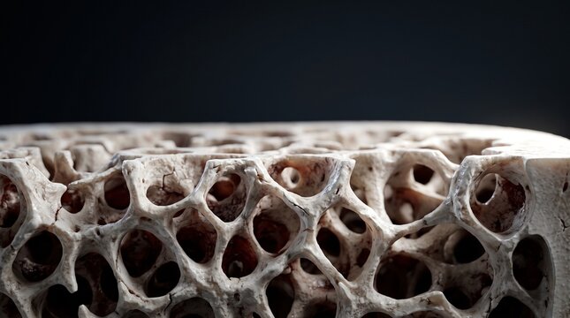 Detailed Macro View of Porous Bone Structure, Illustrating Osteoporosis and Skeletal Health.