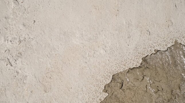 Rough concrete surface texture with water droplets and wet patch ideal for architectural presentations, construction websites, and corporate design backgrounds