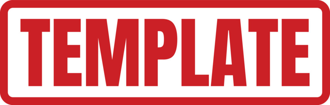 Red rectangular rubber stamp mark with the word template in a bold sans serif font