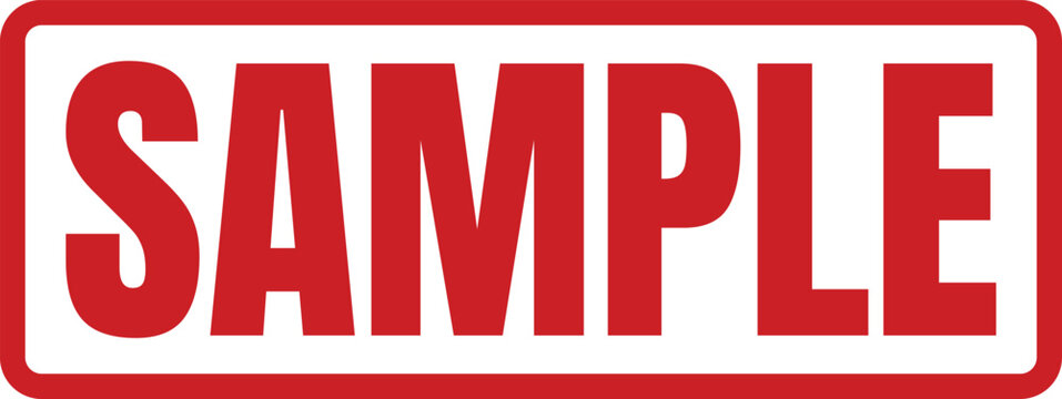 Red rectangular rubber stamp mark with the bold uppercase word sample printed on the surface