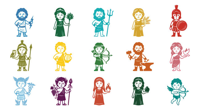 Greek Gods Vector Icons - Ancient Mythology Characters Flat Art