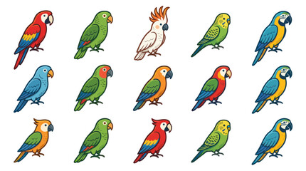 Fototapeta premium Cute Cartoon Macaw Parrots Collection, Tropical Birds Flat Vector Art