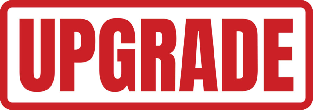 Bold red stamp graphic containing the word upgrade for commercial business applications and software feature labeling