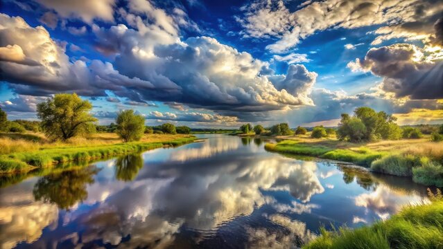 Time lapse of clouds over the river natural landscape