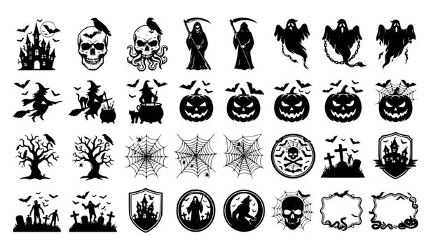 Black Scary Halloween Apparel Vector Design Set