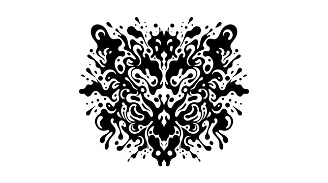 Abstract Black Ink Splatter Rorschach Test Face on White Background