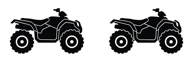 Quad bike icon, flat black vector illustration, all-terrain vehicle. All-terrain vehicle (atv) quad bike icon representing off-road adventure and sport.  © muni