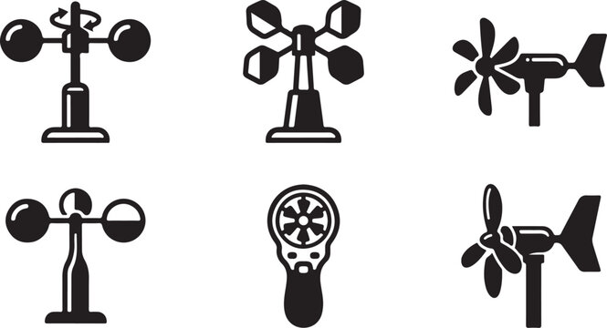 Six different types of weather station anemometers and wind instruments Vector