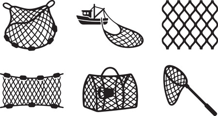 Assorted fishing and basket weaving nets collection illustration Vector © Runa