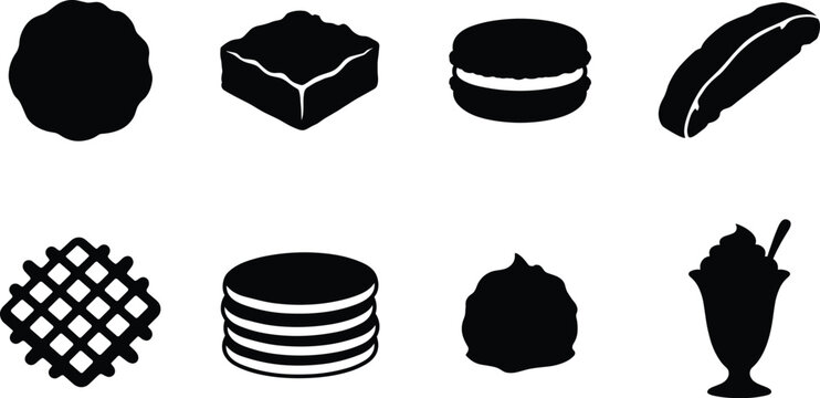 Dessert and Pastry Silhouette Icon Set Vector Collection for Bakery and Food Designs