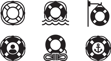 Six different life buoy icons with various symbols and settings Vector © Runa