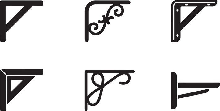 Black metal corner brackets and shelf supports vector illustration Vector