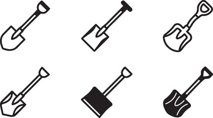 Six different types of shovel icons in simple line art style Vector © Runa