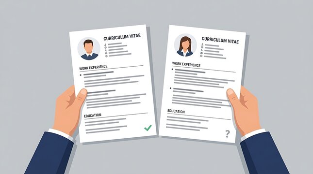 Recruiter comparing two candidate resumes for a job opening