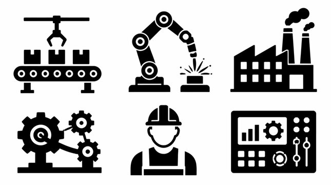 Industrial Manufacturing Icons Set for Smart Factory Automation