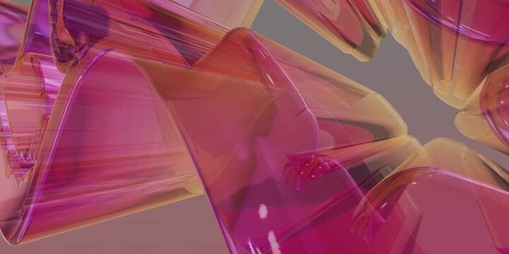 Abstract background with bright pink transparent plastic layers and soft blurred light reflections